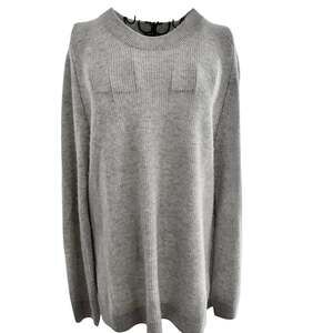 Rag & Bone 100% Cashmere Fluffy Longline Ribbed Pullover Sweater Pastel Grey